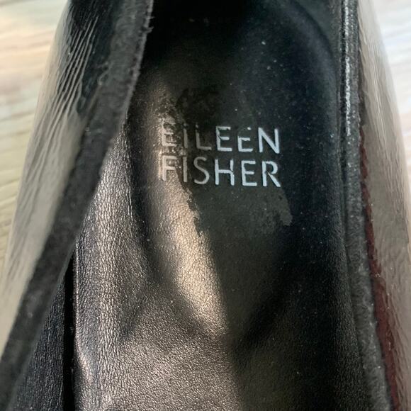 Eileen Fisher Black Patent Leather Loafers Size 6.5 Slip-On Flats - Picture 6 of 6